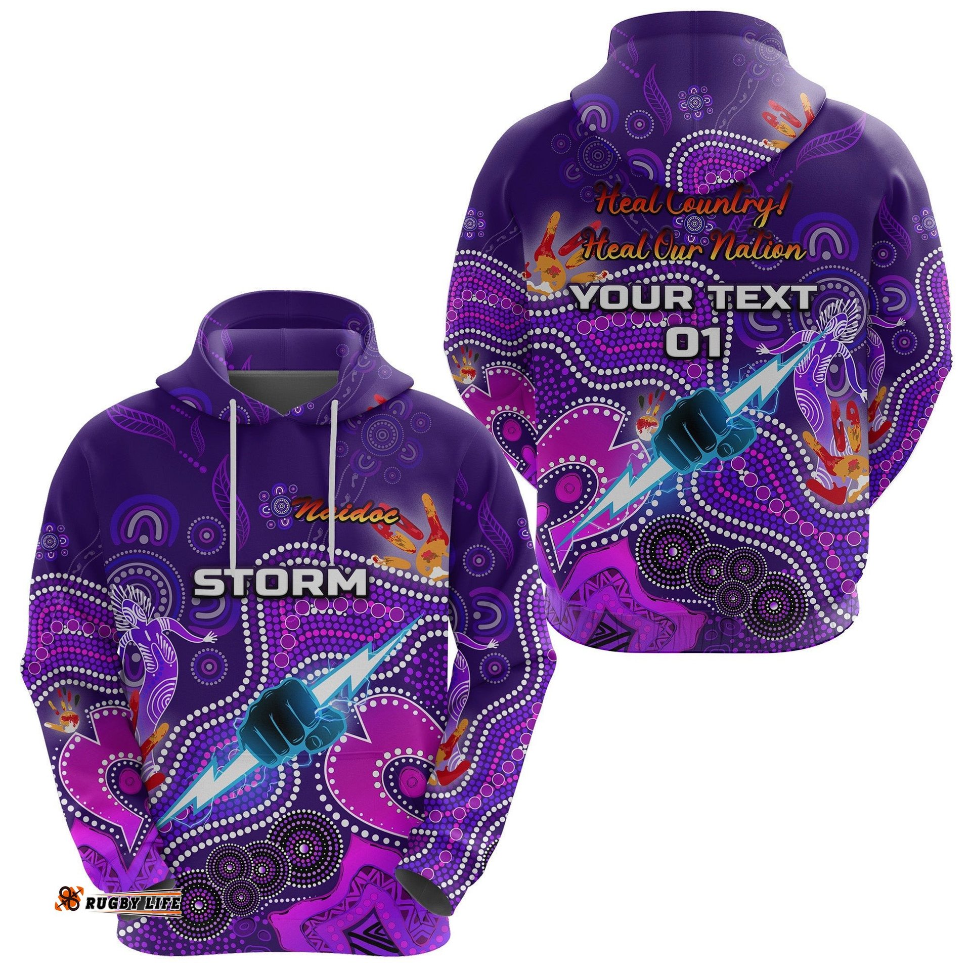 custom personalised melbourne storm hoodie naidoc heal country heal our nation custom text and number
