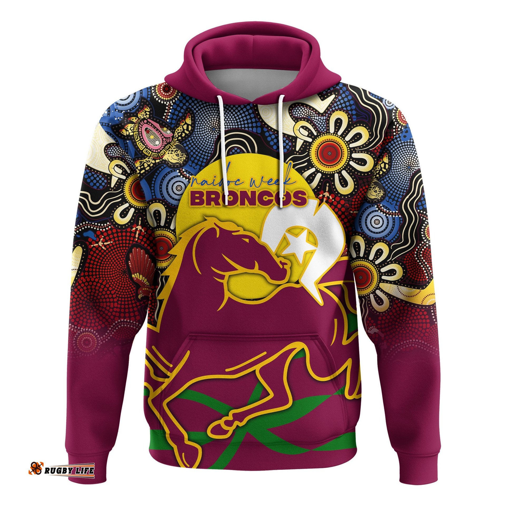 broncos naidoc week hoodie aboriginal art style