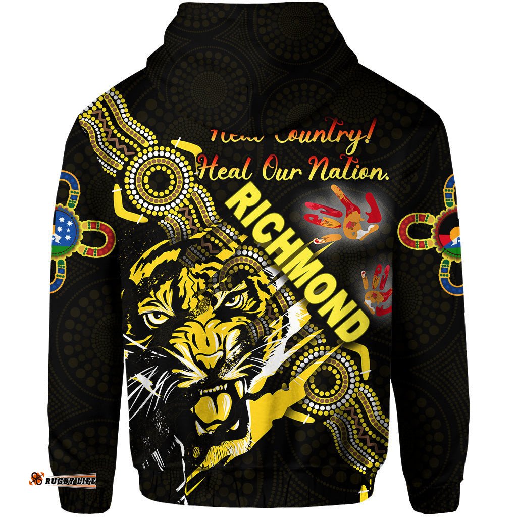 Custom Personalised Richmond Tigers Hoodie NAIDOC Heal Country! Heal Our Nation Powerful