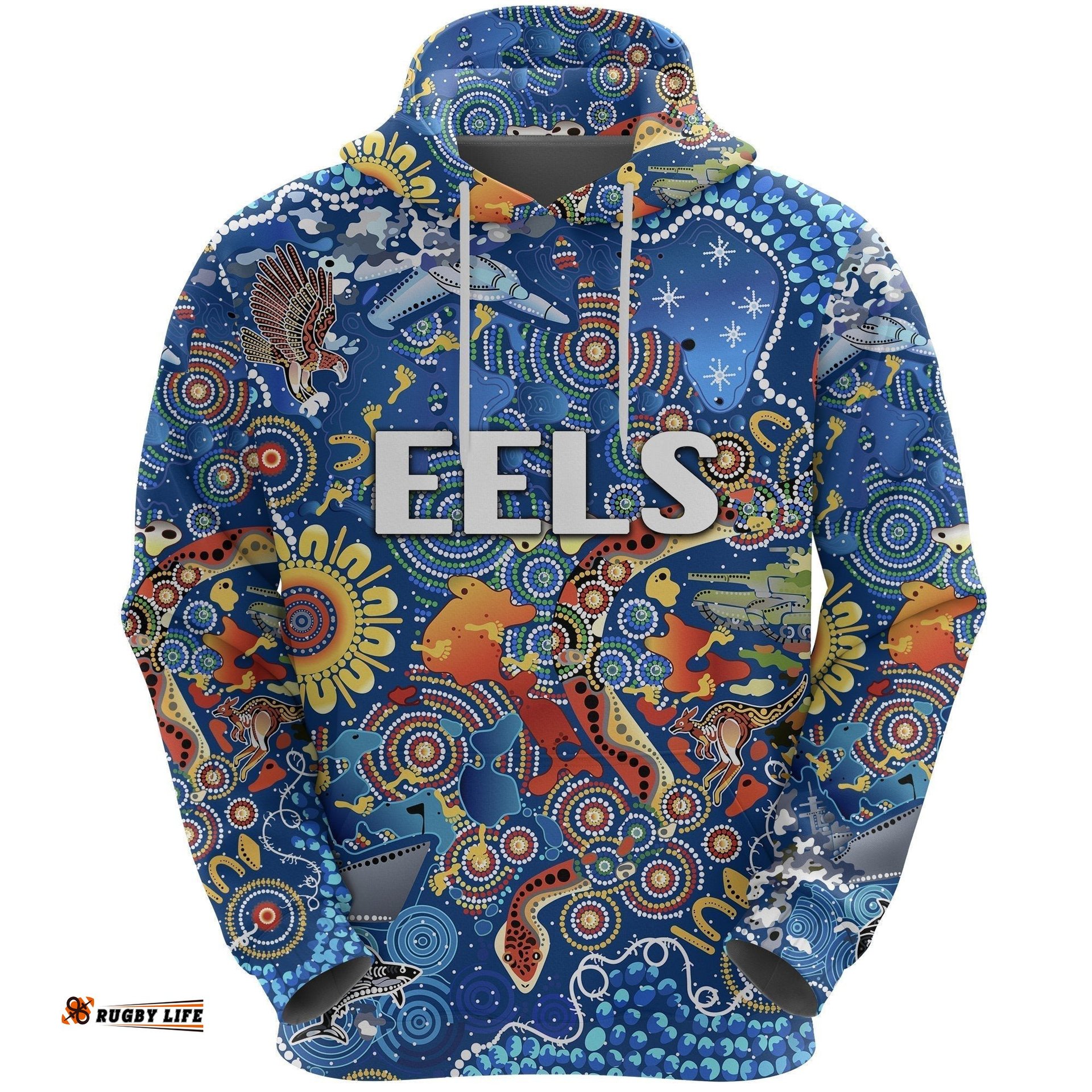 custom personalised parramatta hoodie eels indigenous naidoc vibes blue custom text and number