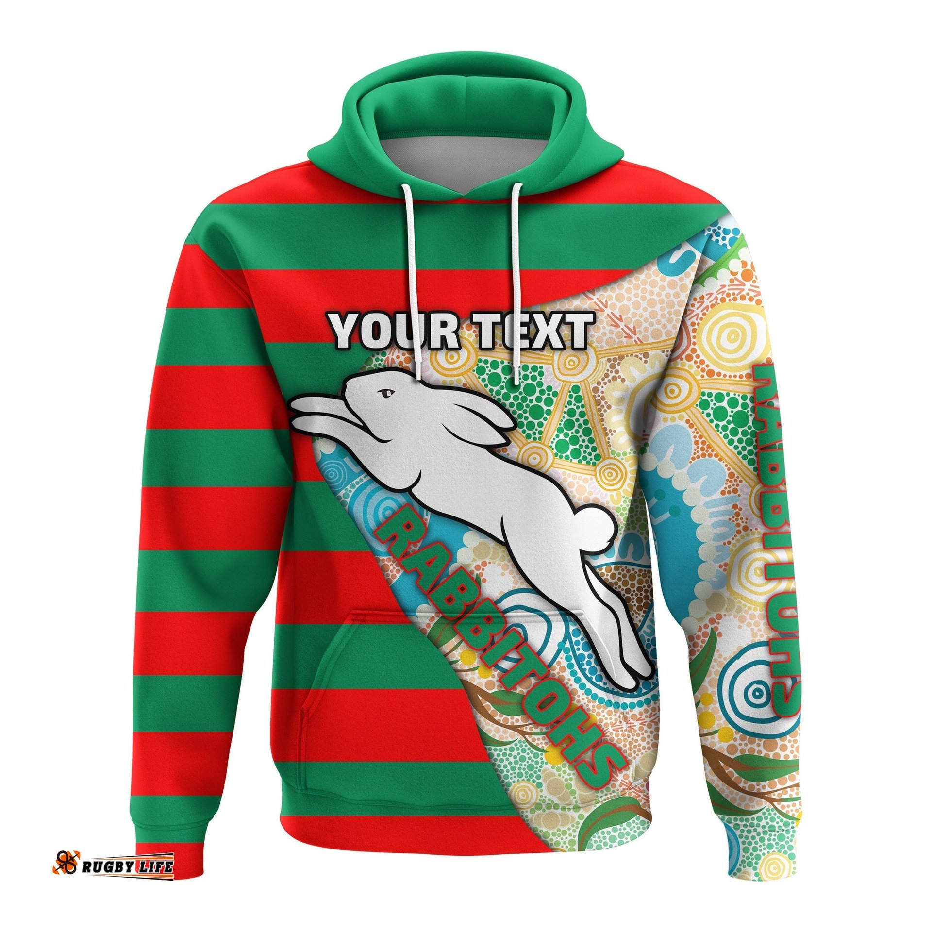 custom personalised rabbitohs hoodie aboriginal sport style