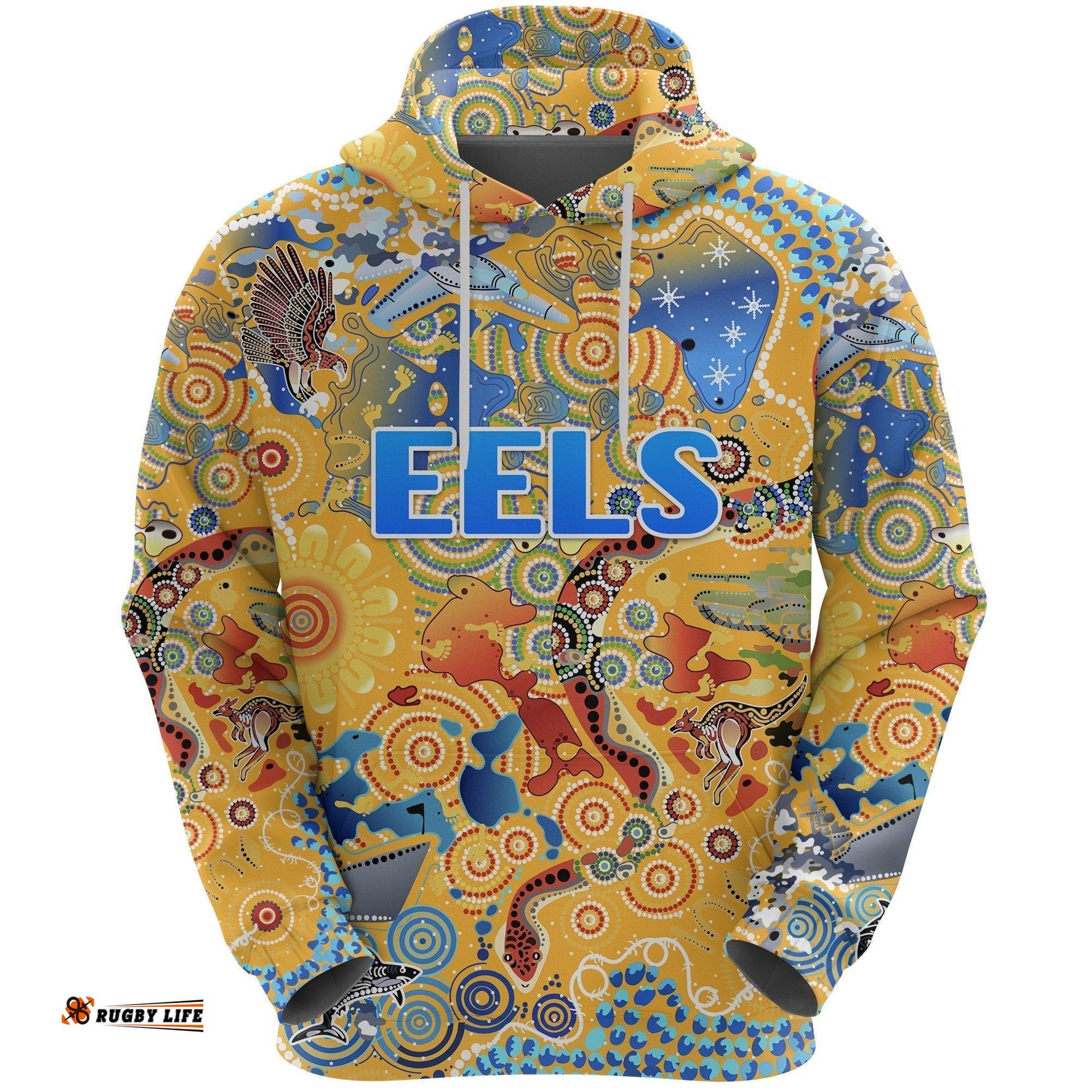 custom personalised parramatta hoodie eels indigenous naidoc vibes gold custom text and number