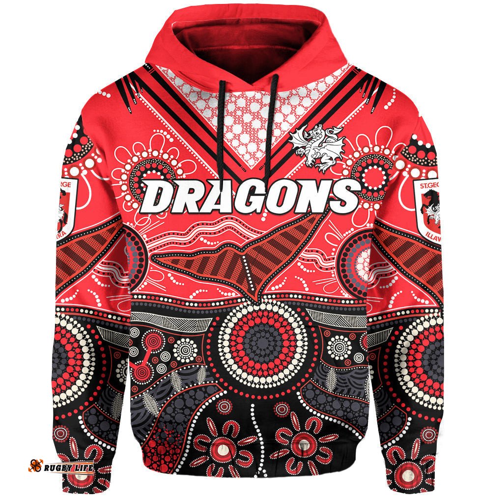 custom text and number dragons rugby hoodie indigenous pattern artsy version