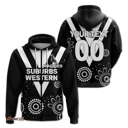 custom personalised western suburbs magpies hoodie indigenous dot painting art