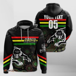 custom personalised penrith black panther hoodie aboriginal art with abstract pattern