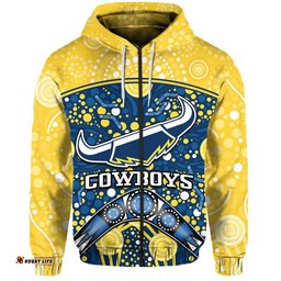 cowboys rugby zip up and pullover hoodie boomerang indigenous dots