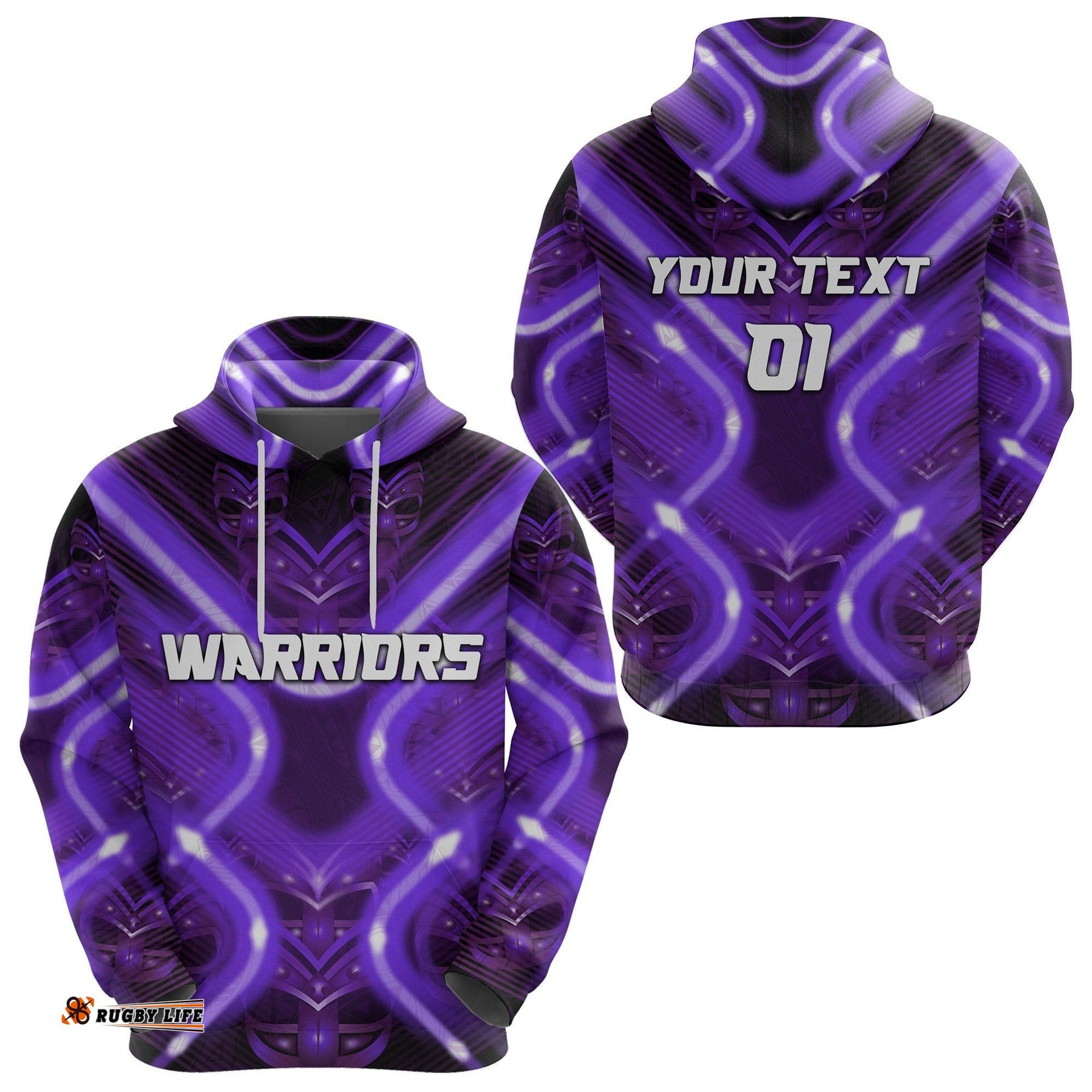 custom personalised new zealand warriors rugby hoodie original style purple custom text and number