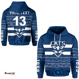 custom personalised cats indigenous hoodie football geelong custom text and number