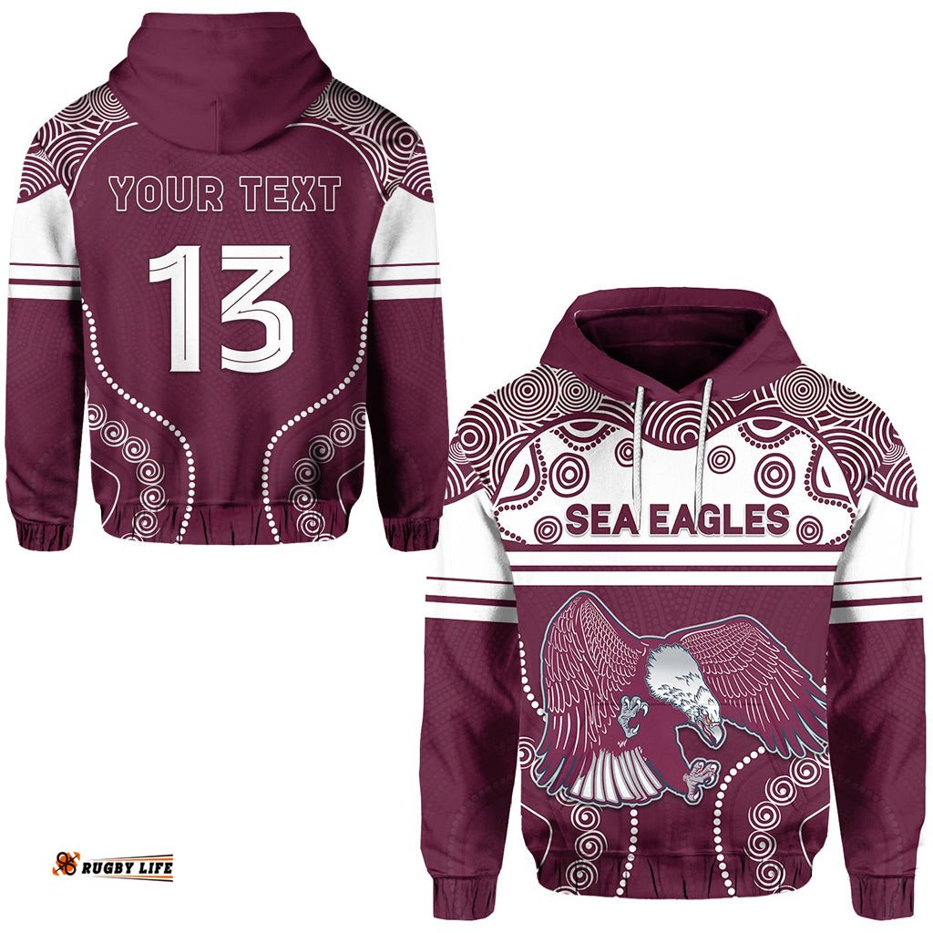 custom personalised sea eagles indigenous hoodie manly forever custom text and number