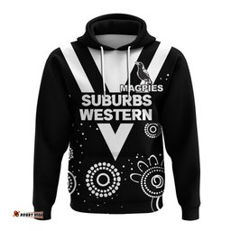 western suburbs magpies hoodie indigenous dot painting art