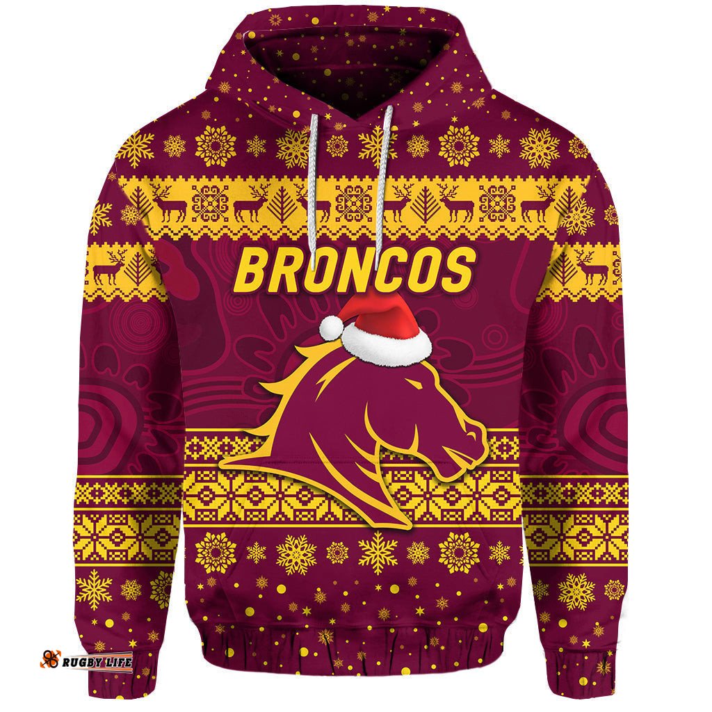 brisbane broncos hoodie christmas simple style maroon
