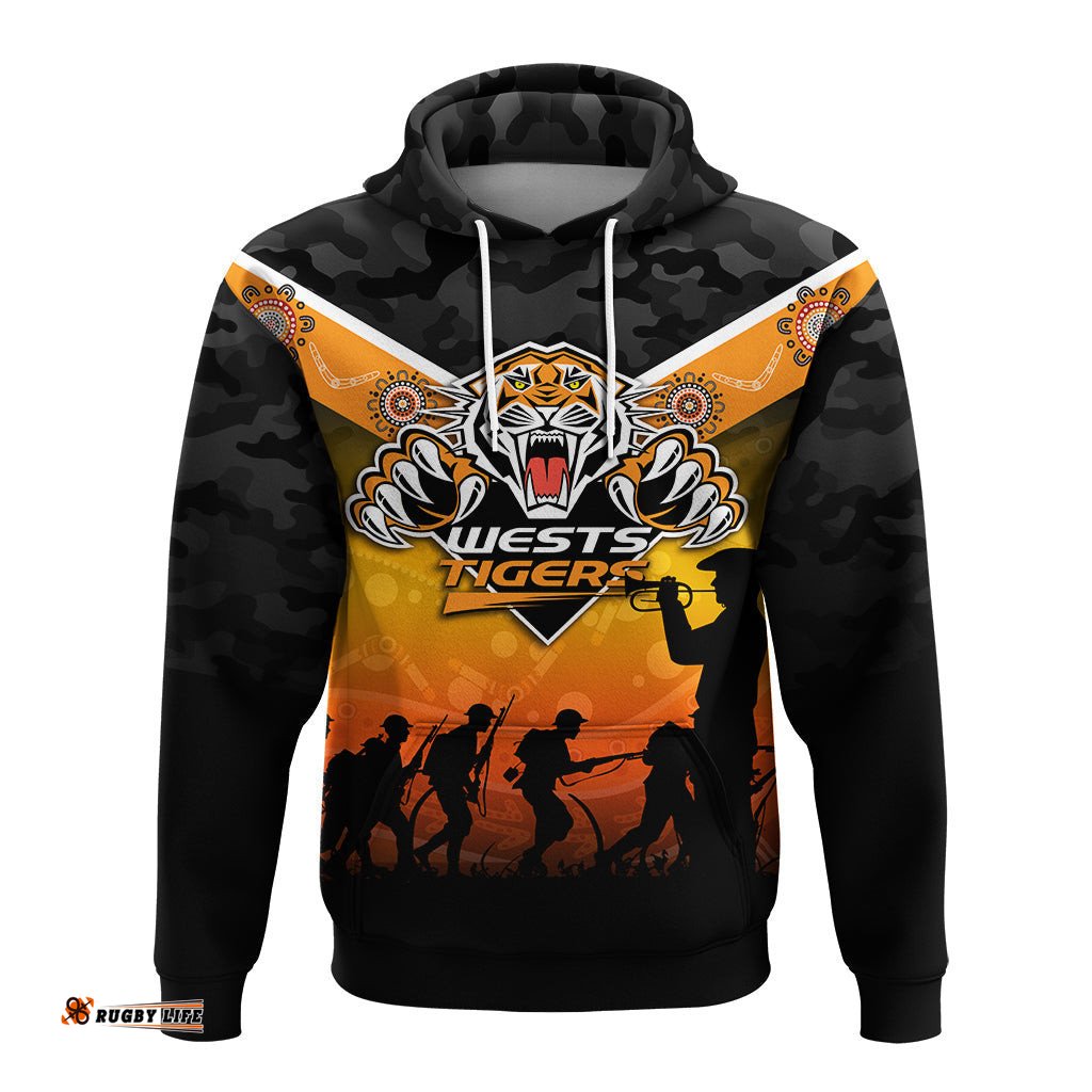wests tigers anzac day indigenous art hoodie