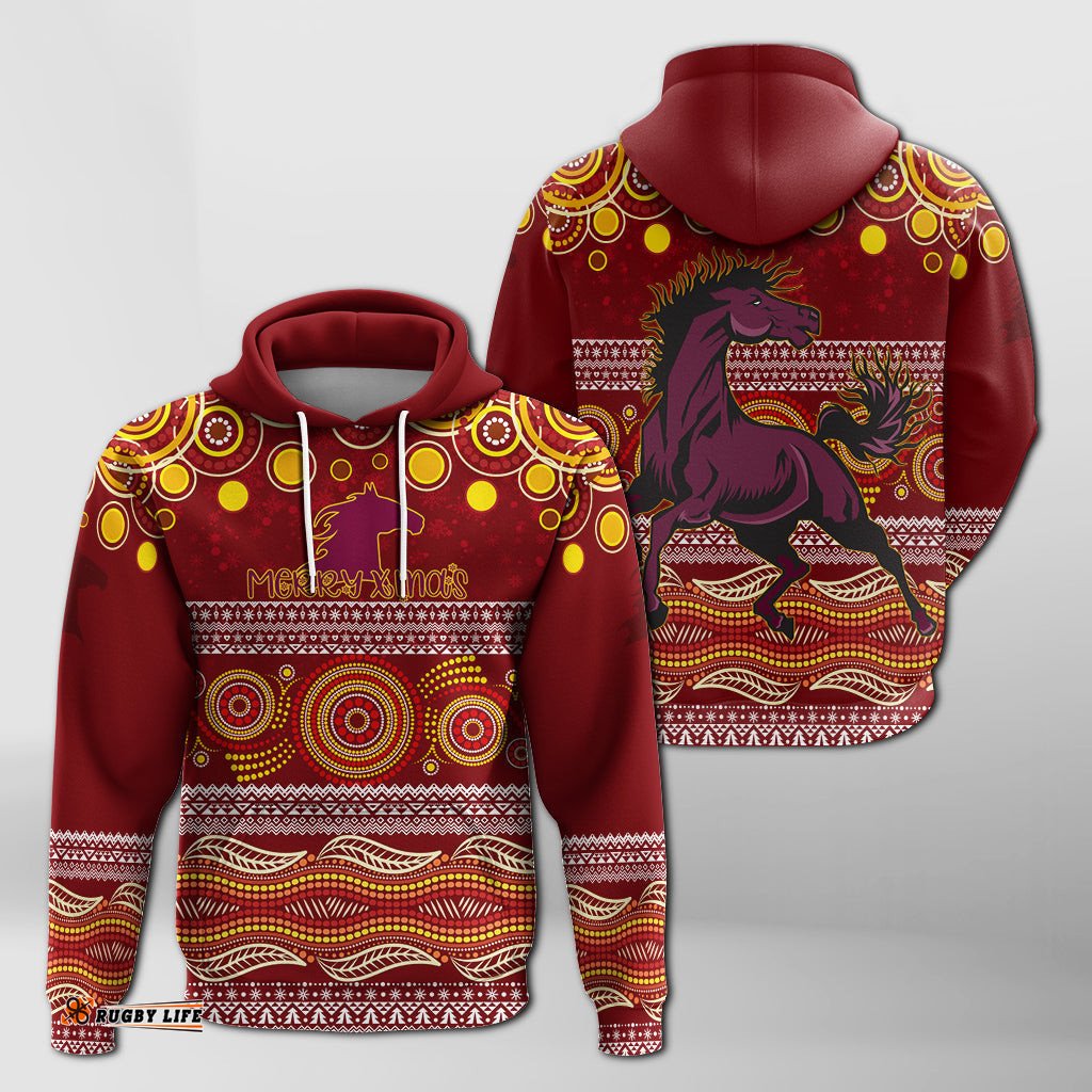 broncos christmas red aboriginal art hoodie