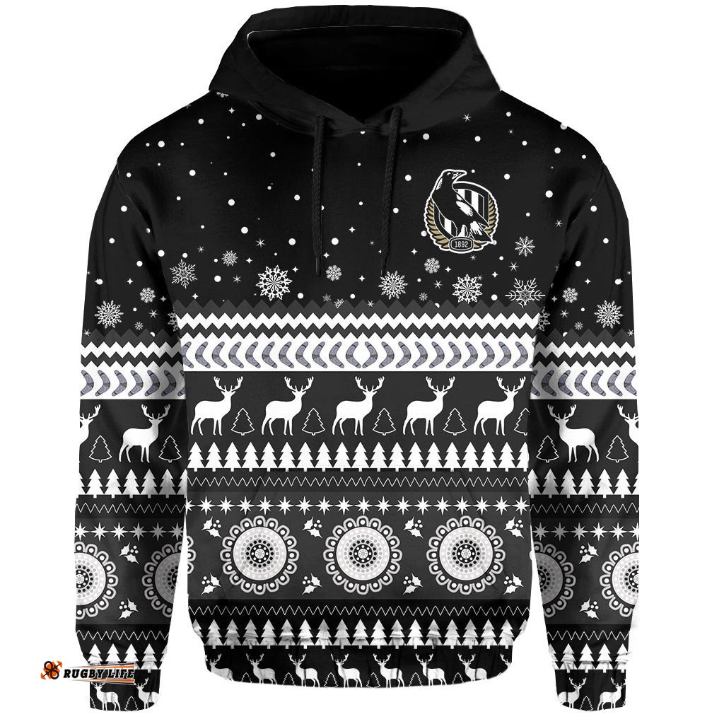 custom personalised magpies christmas hoodie indigenous collingwood football