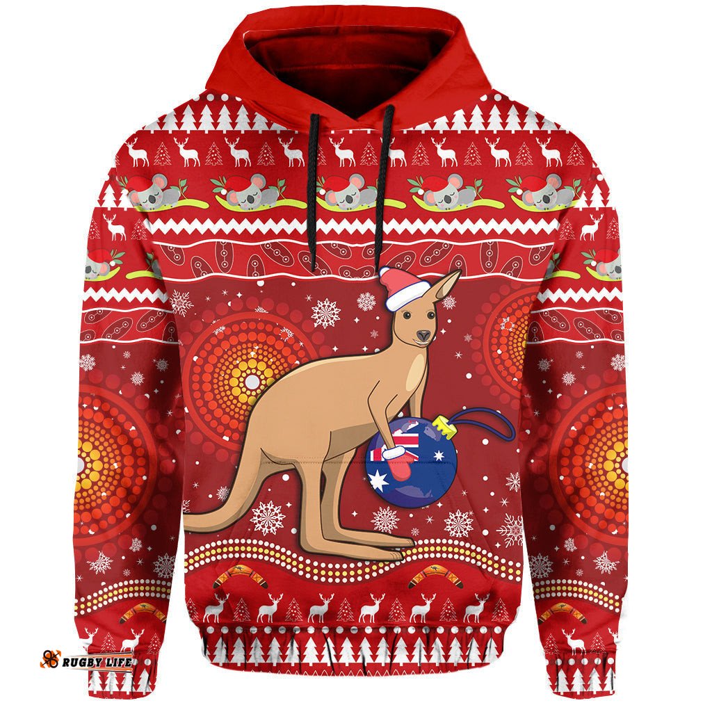 custom personalised australia christmas hoodie aboriginal kangaroo