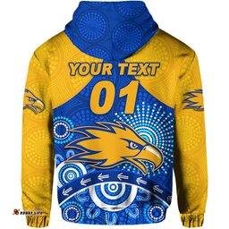 custom personalised west coast eagles hoodie indigenous version blue custom text and number