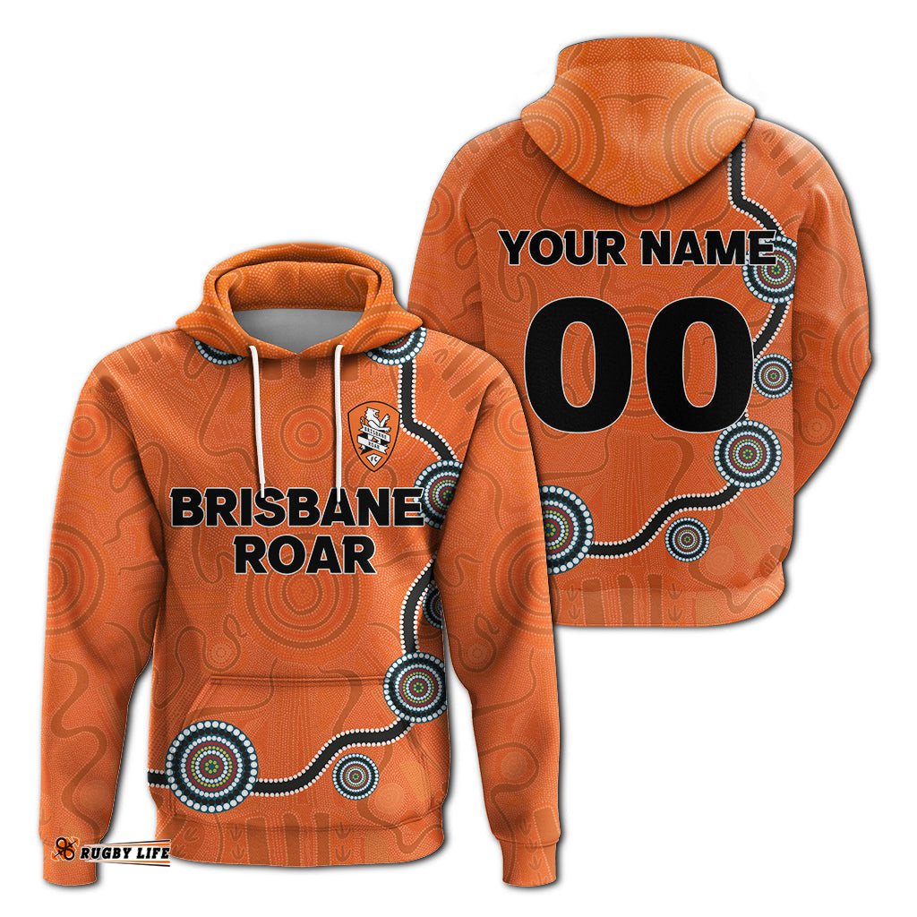 custom personalised brisbane roar hoodie indigenous dot painting art