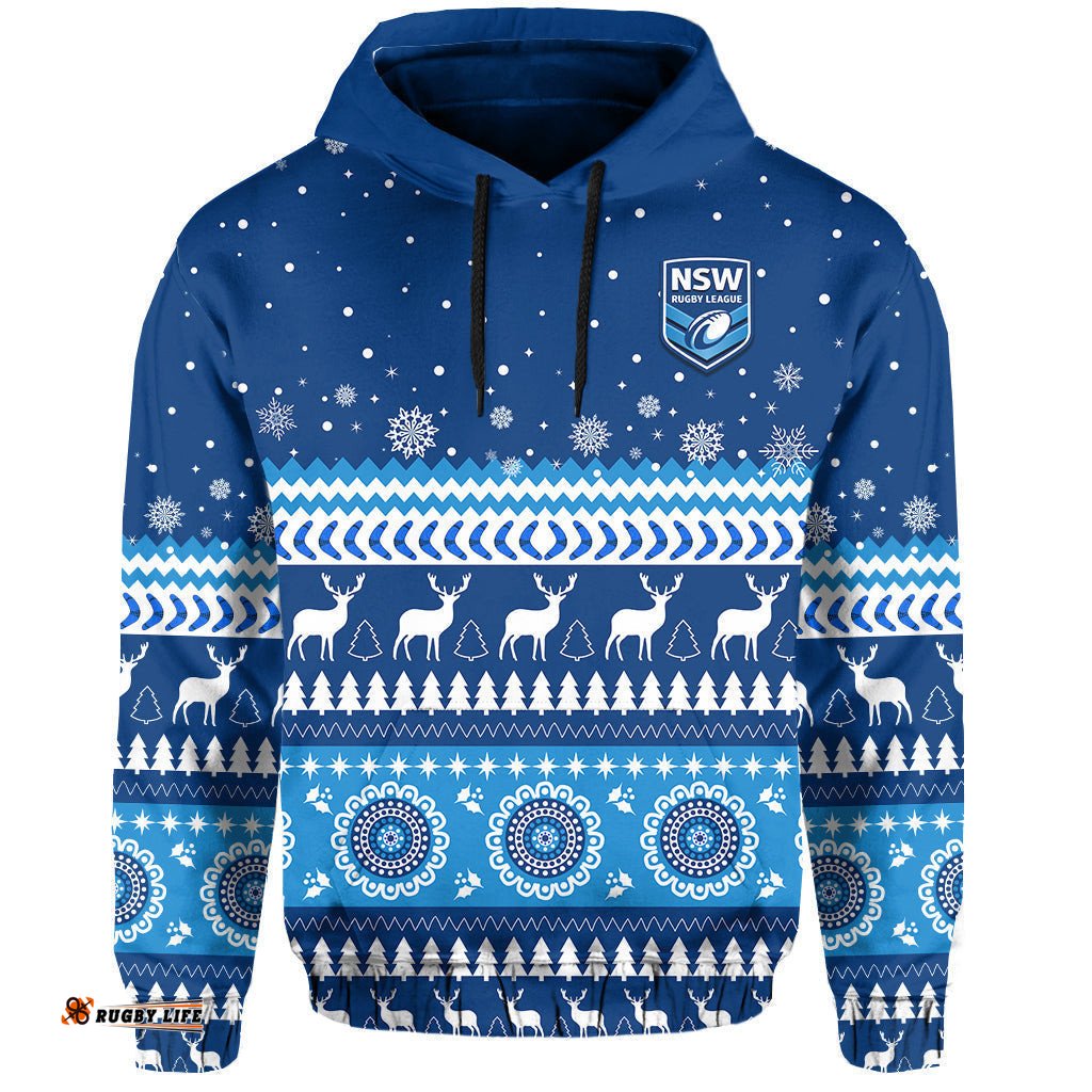 custom personalised new south wales christmas hoodie nsw rugby indigenous
