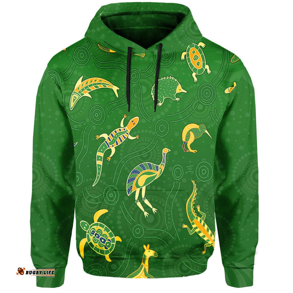 custom personalised aboriginal art hoodie animals australia version green