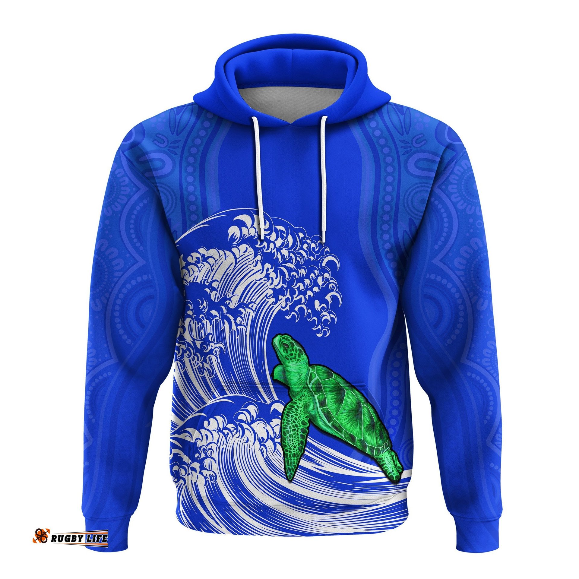torres strait islands hoodie the dhari mix aboriginal turtle version blue
