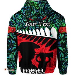 custom personalised new zealand maori anzac zip up and pullover hoodie remembrance soldier turquoise