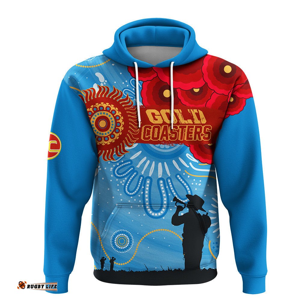 custom personalised gold coaster sunnies indigenous anzac day hoodie we will remember