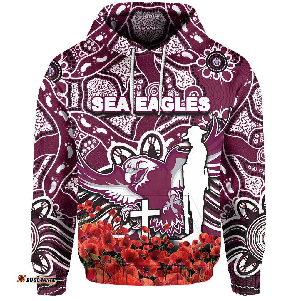 sea eagles hoodie anzac day poppy flowers with aboriginal
