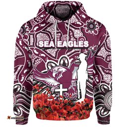 sea eagles hoodie anzac day poppy flowers with aboriginal