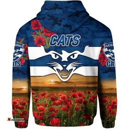 geelongcats anzac zip up and pullover hoodie poppy vibes