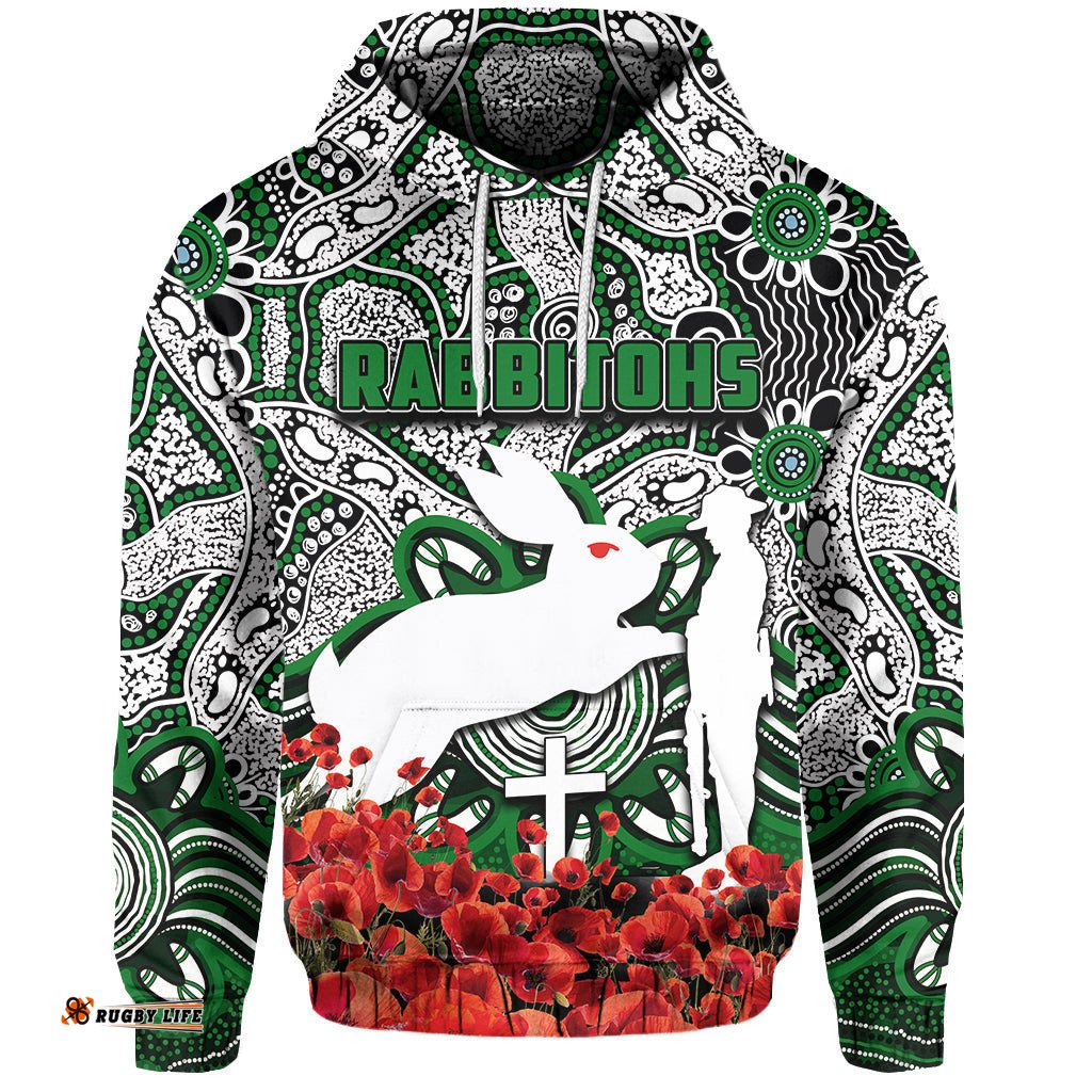 rabbitohs hoodie anzac day poppy flowers with aboriginal