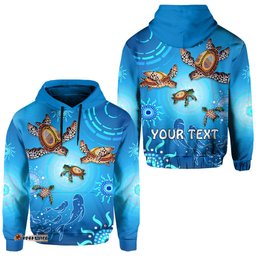 custom personalised australian aboriginal hoodie happy turtle family version blue