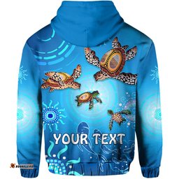 custom personalised australian aboriginal hoodie happy turtle family version blue