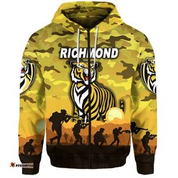 custom personalised richmond tigers anzac zip up and pullover hoodie simple style yellow