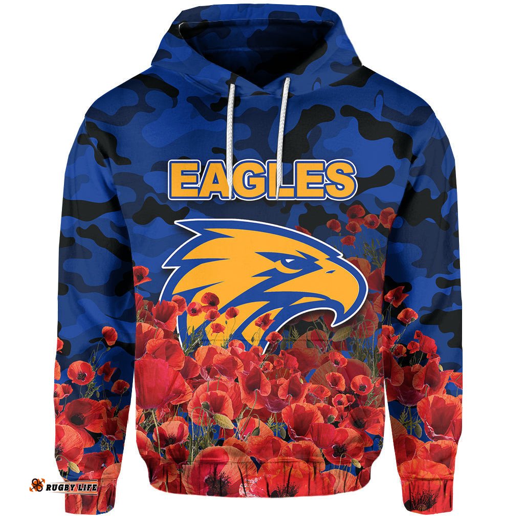 anzac day west coast eagles hoodie poppy flowers with army patterns