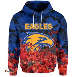 anzac day west coast eagles hoodie poppy flowers with army patterns
