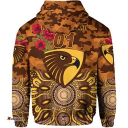 custom personalised hawthorn hawks anzac zip up and pullover hoodie indigenous vibes
