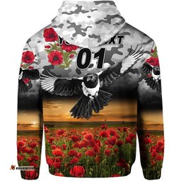 custom personalised collingwood magpies anzac zip up and pullover hoodie poppy vibes