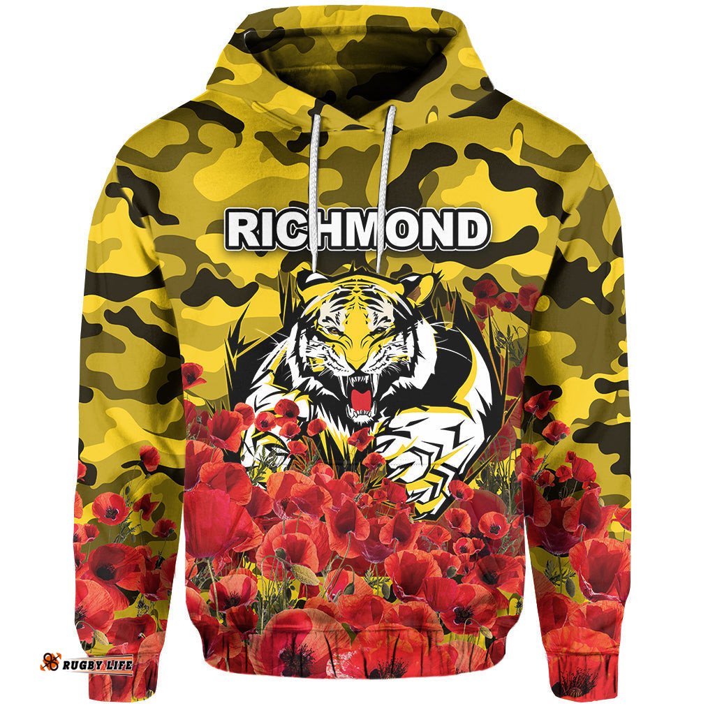 anzac day richmond hoodie poppy flowers with army patterns