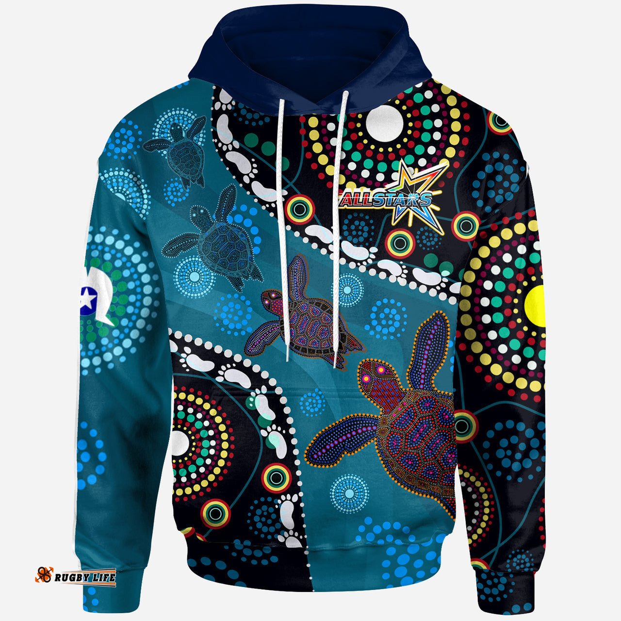 indigenous all stars rugby custom hoodie dreamtime turtle with aboriginal and torres strait islanders flag rlt13