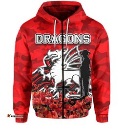 st george dragons hoodie anzac day poppy flowers with army patterns