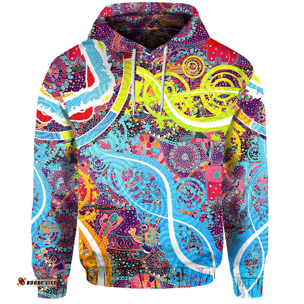 custom personalised aboriginal art colorful vibes hoodie indigenous