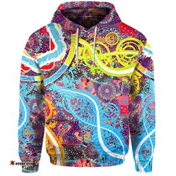 custom personalised aboriginal art colorful vibes hoodie indigenous
