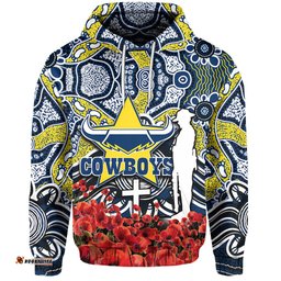 cowboys hoodie anzac day poppy flowers with aboriginal
