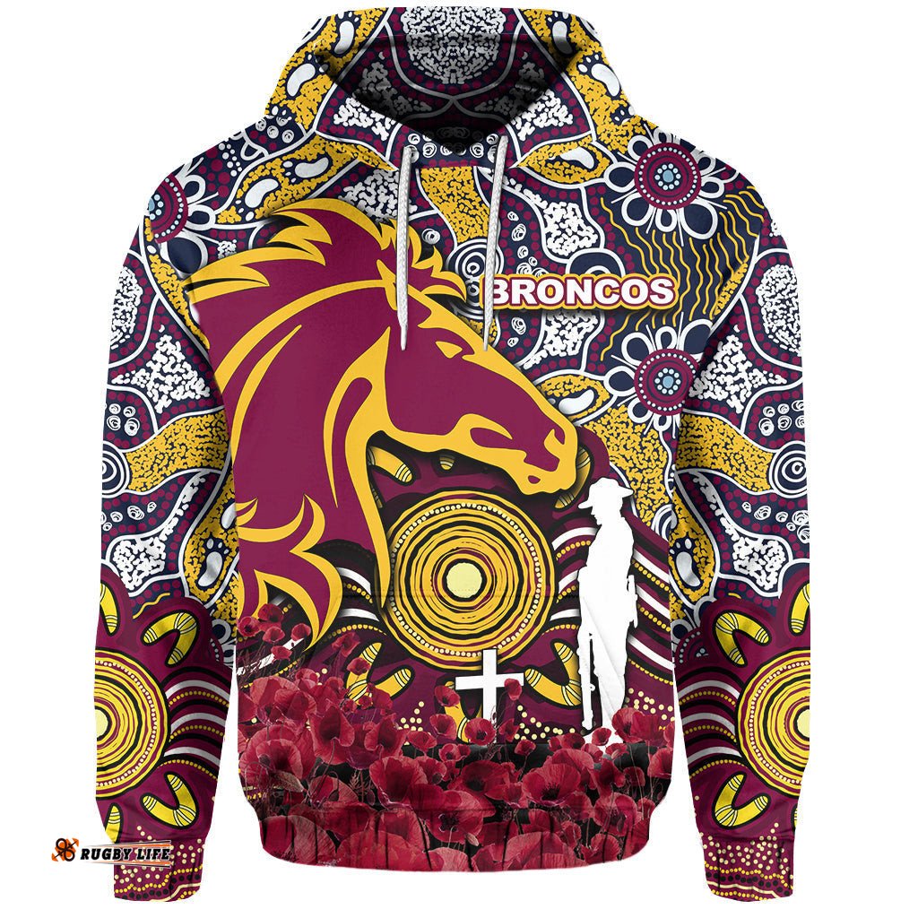 brisbane broncos hoodie anzac day poppy flowers with aboriginal