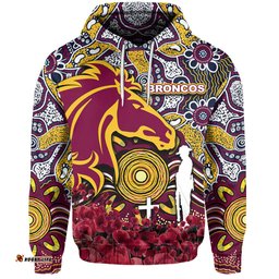 brisbane broncos hoodie anzac day poppy flowers with aboriginal