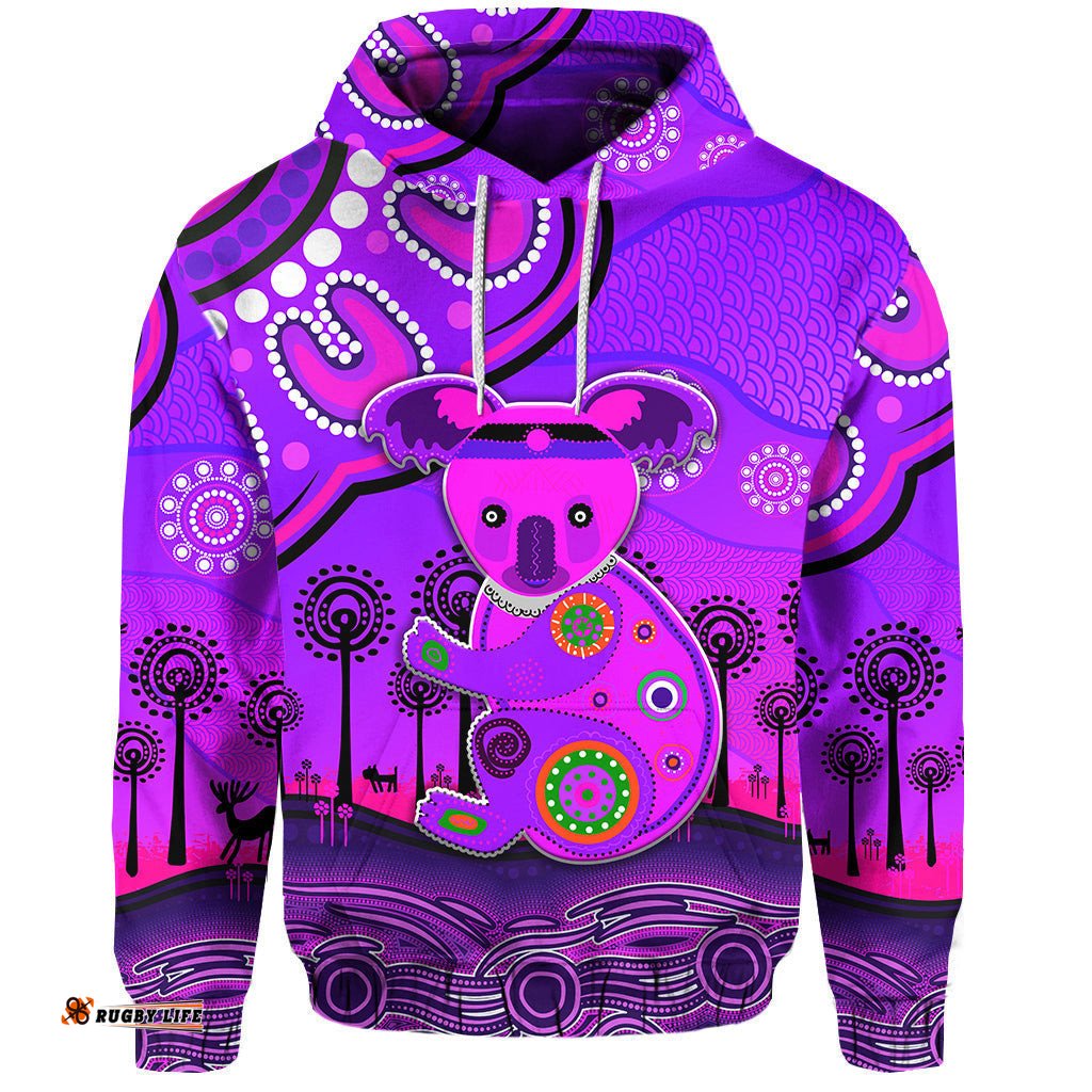 custom personalised aboriginal art koala hoodie indigenous unique vibes purple