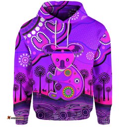 custom personalised aboriginal art koala hoodie indigenous unique vibes purple