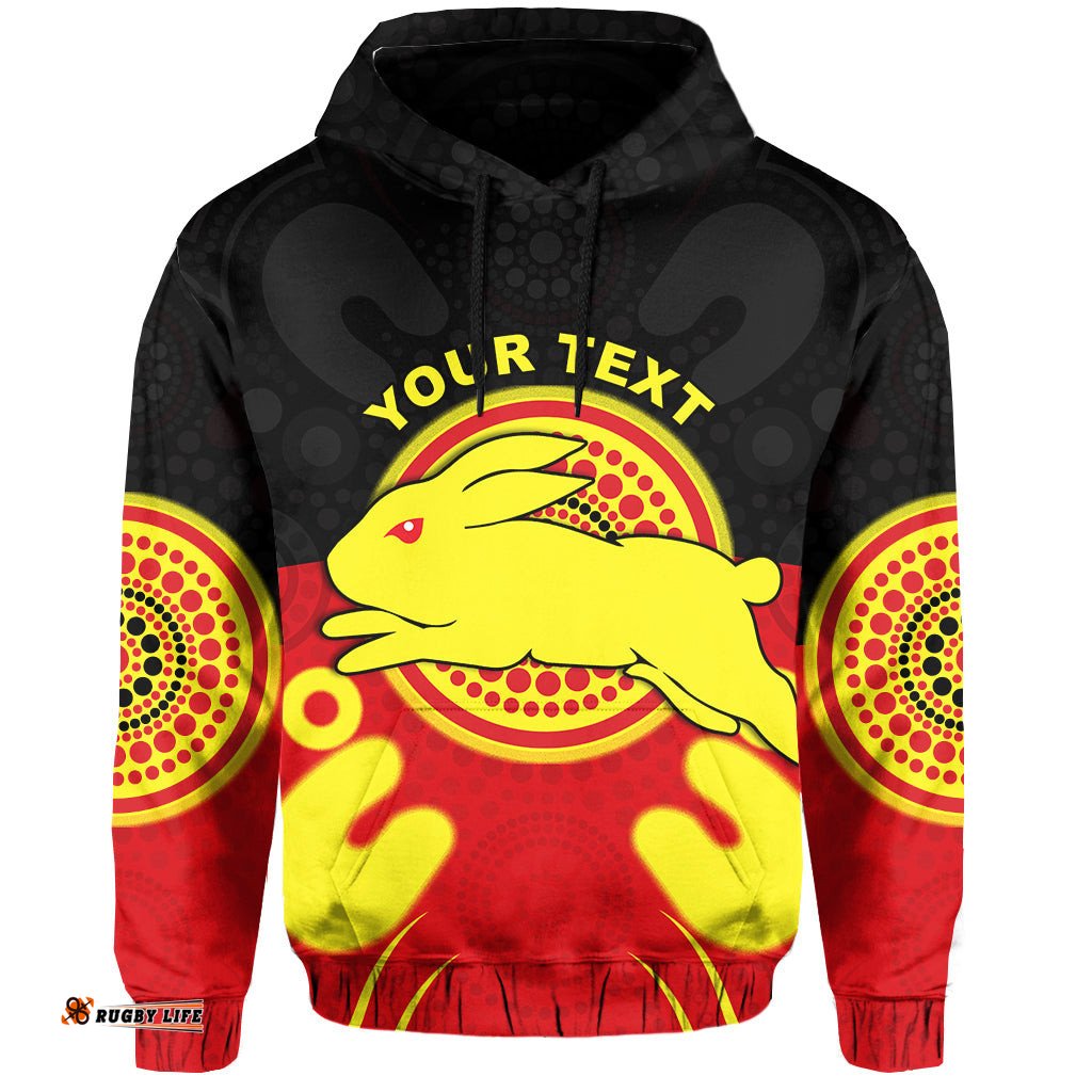 custom personalised rabbitohs indigenous hoodie style aboriginal flag