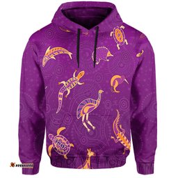aboriginal art hoodie animals australia version purple