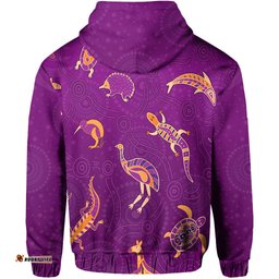 aboriginal art hoodie animals australia version purple